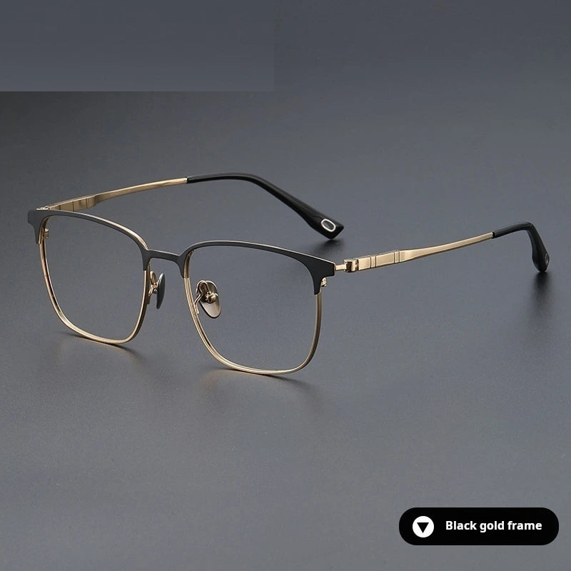 Momoja Unisex Full Rim Big Square Tr 90 Titanium Eyeglasses 770806 - Black Gold
