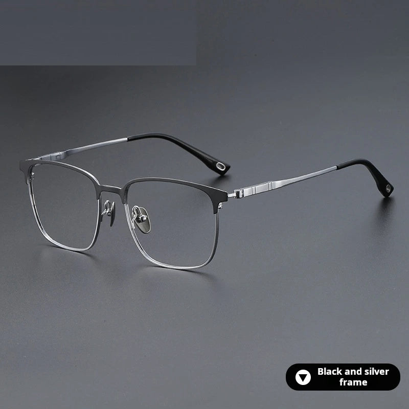 Momoja Unisex Full Rim Big Square Tr 90 Titanium Eyeglasses 770806 - Black Silver