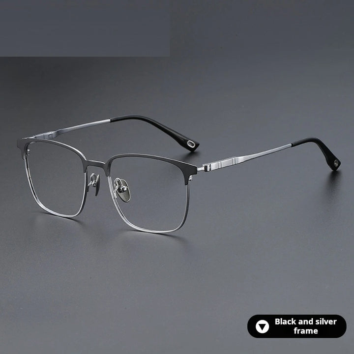 Momoja Unisex Full Rim Big Square Tr 90 Titanium Eyeglasses 770806 - Black Silver