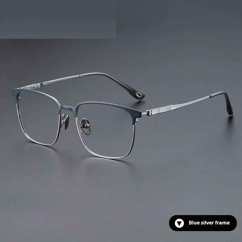 Momoja Unisex Full Rim Big Square Tr 90 Titanium Eyeglasses 770806 - Blue Silver