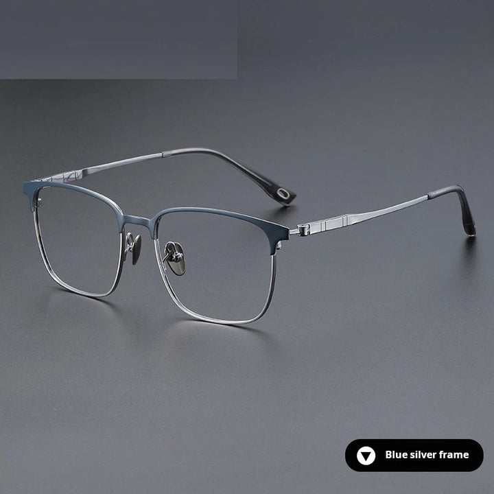 Momoja Unisex Full Rim Big Square Tr 90 Titanium Eyeglasses 770806 - Blue Silver
