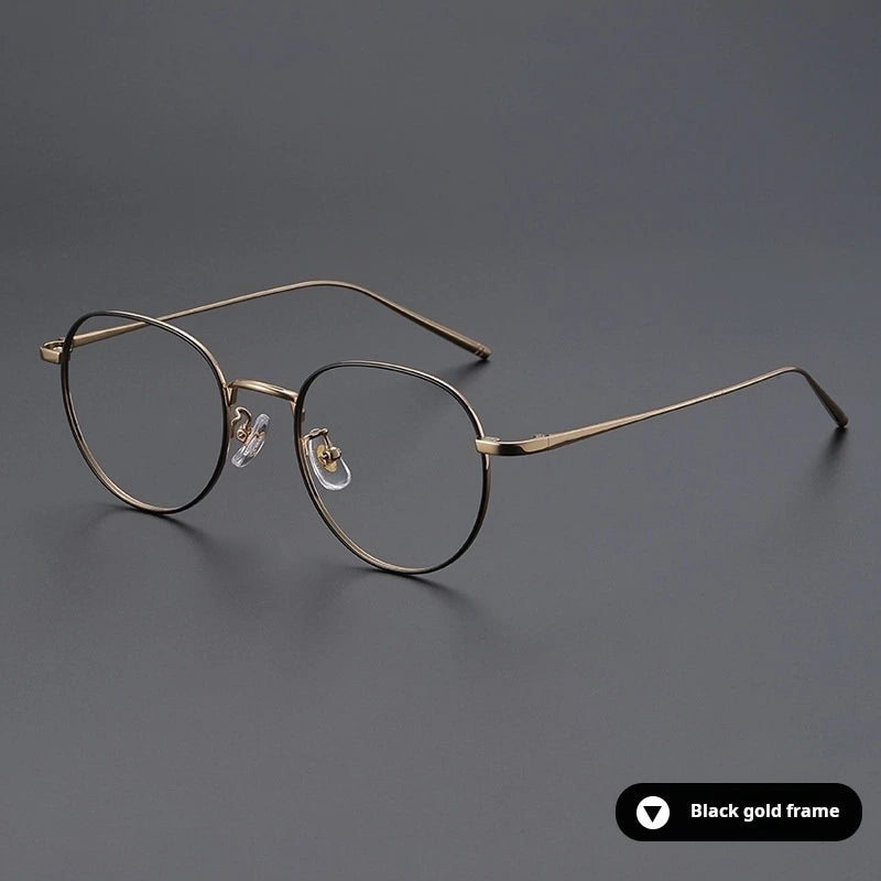 Momoja Unisex Full Rim Oval Round Titanium Eyeglasses 722066 - Black Gold