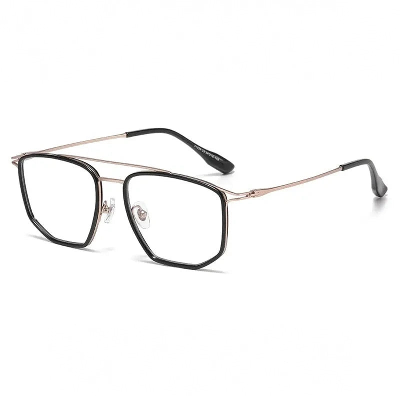 Momoja Unisex Full Rim Square Double Bridge Tr 90 Alloy Eyeglasses 41039 - Black Gold