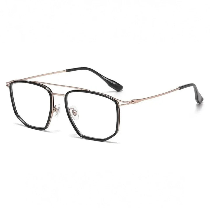 Momoja Unisex Full Rim Square Double Bridge Tr 90 Alloy Eyeglasses 41039 - Black Gold