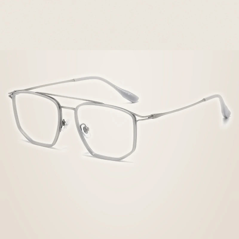 Momoja Unisex Full Rim Square Double Bridge Tr 90 Alloy Eyeglasses 41039 - Gray Gun