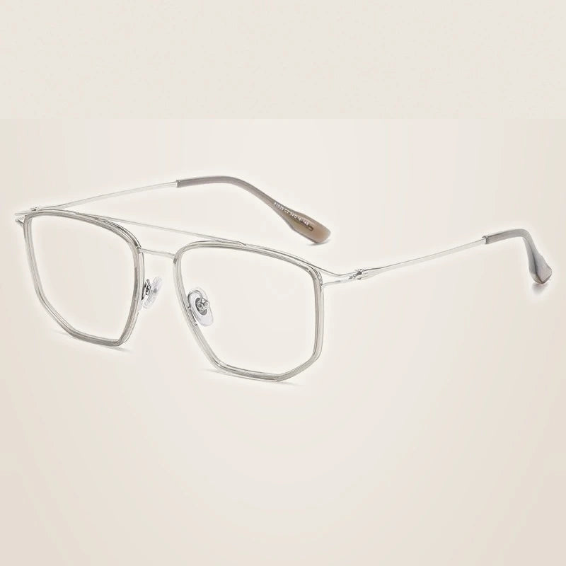 Momoja Unisex Full Rim Square Double Bridge Tr 90 Alloy Eyeglasses 41039 - Tea Silver