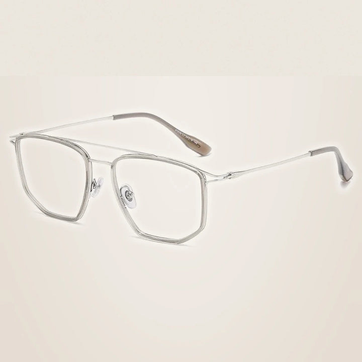 Momoja Unisex Full Rim Square Double Bridge Tr 90 Alloy Eyeglasses 41039 - Tea Silver