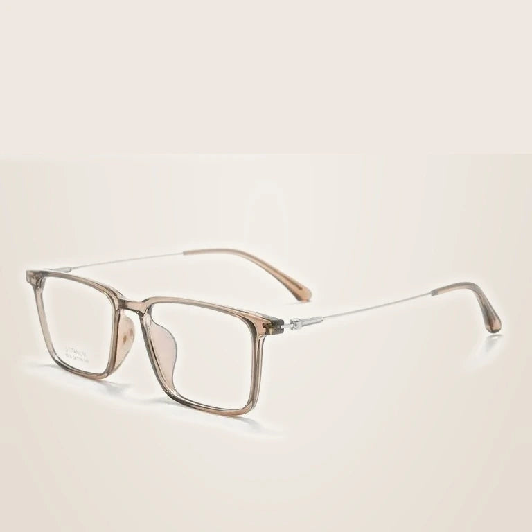 Momoja Unisex Full Rim Square Tr 90 Titanium Eyeglasses 78518 - Dark Tea