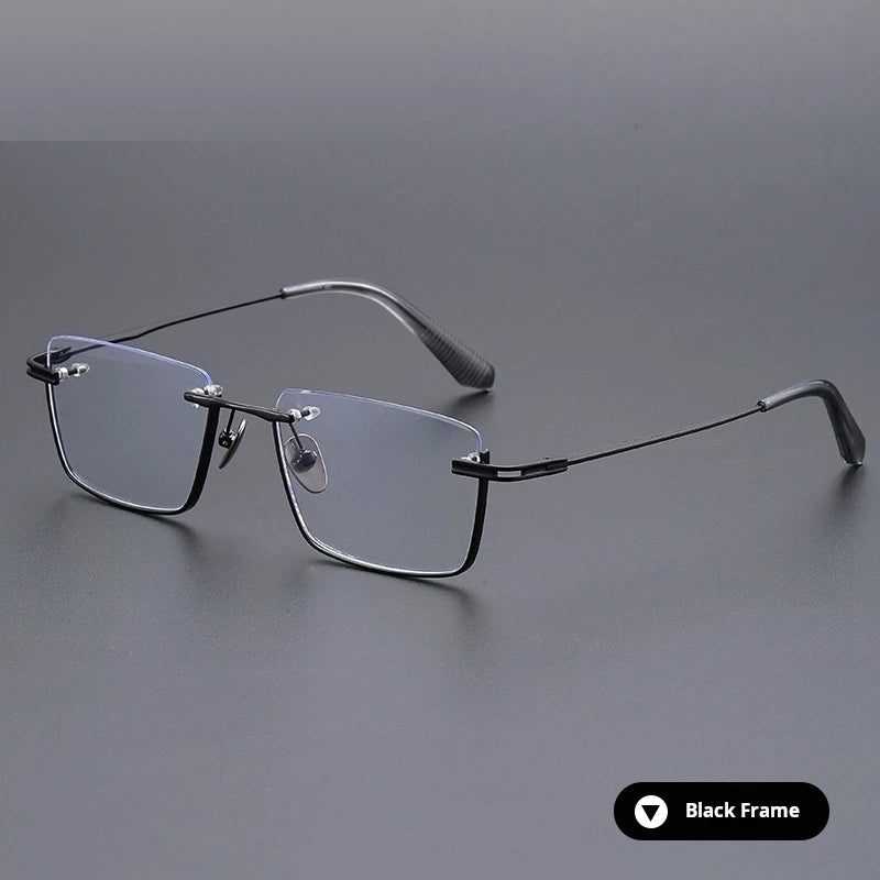 Momoja Unisex Semi Rim Big Polygon Square Titanium Eyeglasses 72416 - Black