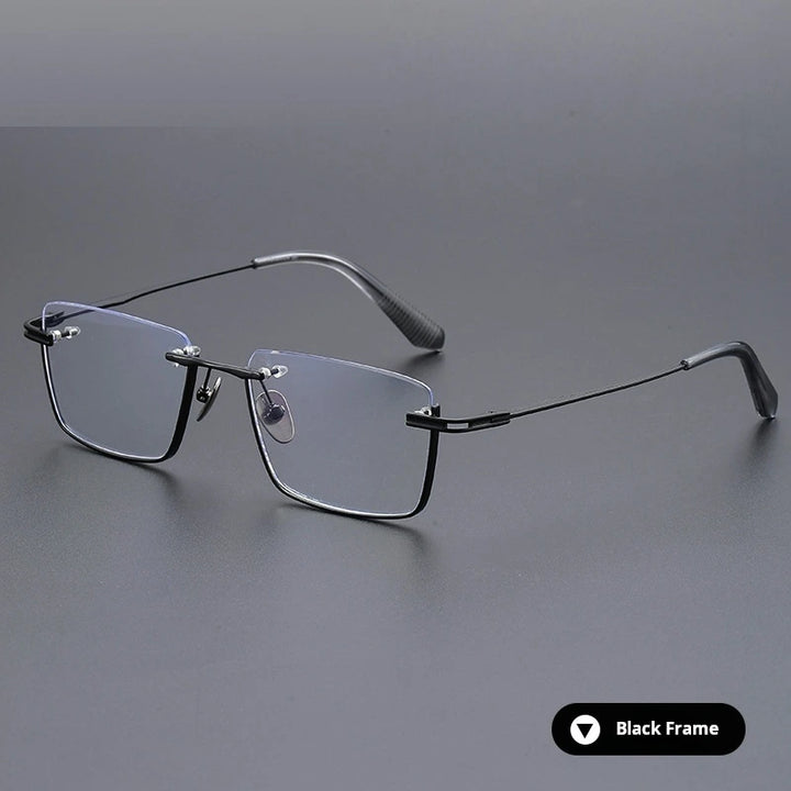 Momoja Unisex Semi Rim Big Polygon Square Titanium Eyeglasses 72416 - Black