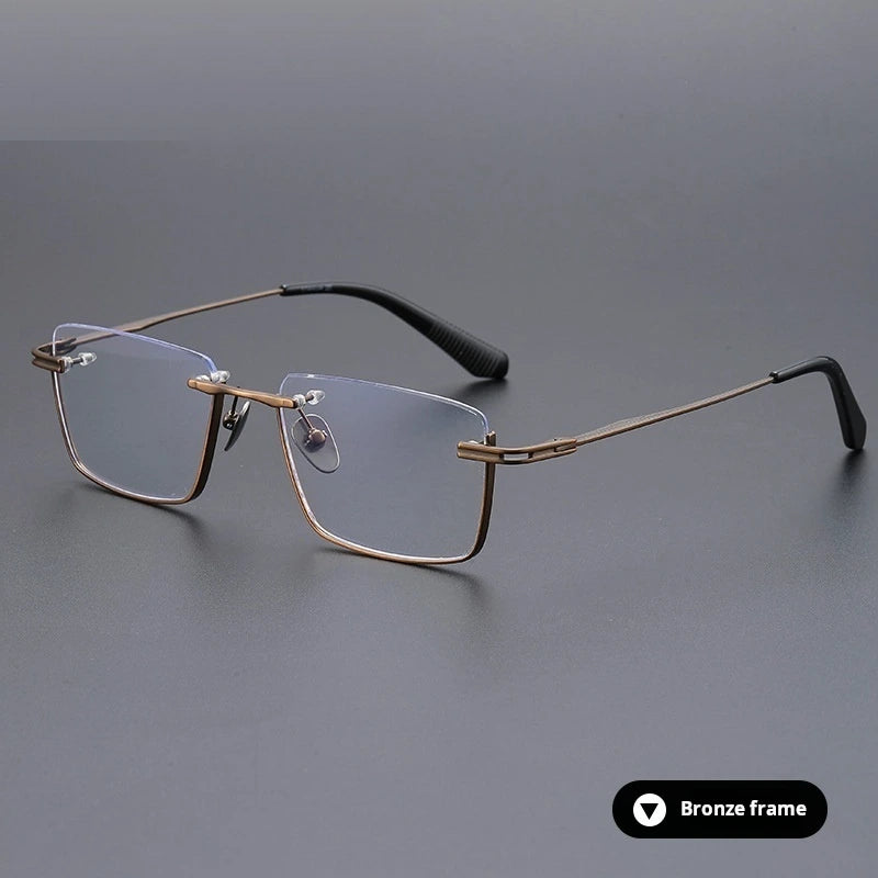 Momoja Unisex Semi Rim Big Polygon Square Titanium Eyeglasses 72416 - Bronze
