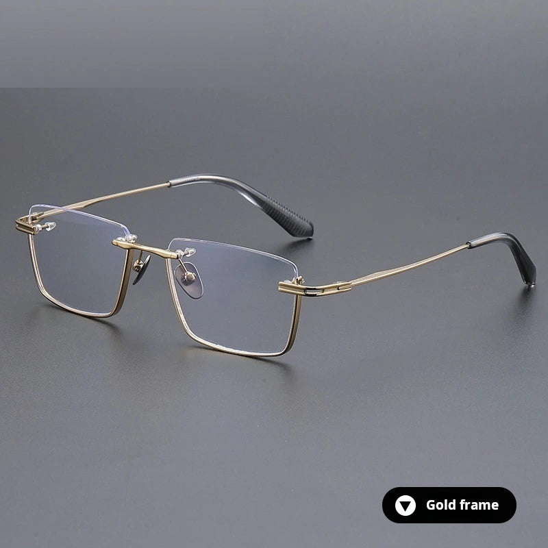 Momoja Unisex Semi Rim Big Polygon Square Titanium Eyeglasses 72416 - Gold