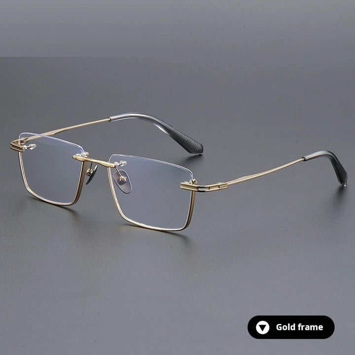 Momoja Unisex Semi Rim Big Polygon Square Titanium Eyeglasses 72416 - Gold