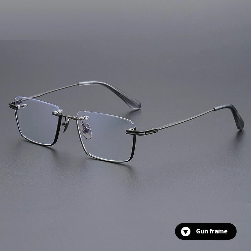 Momoja Unisex Semi Rim Big Polygon Square Titanium Eyeglasses 72416 - Gun