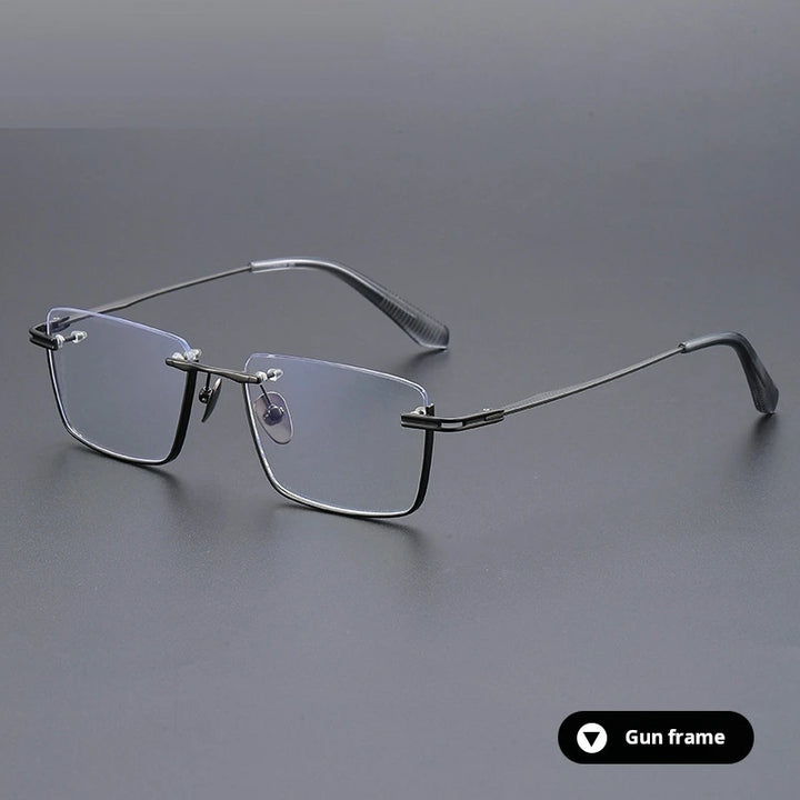 Momoja Unisex Semi Rim Big Polygon Square Titanium Eyeglasses 72416 - Gun