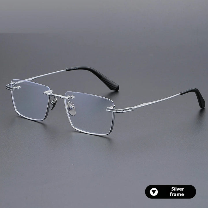 Momoja Unisex Semi Rim Big Polygon Square Titanium Eyeglasses 72416 - Silver