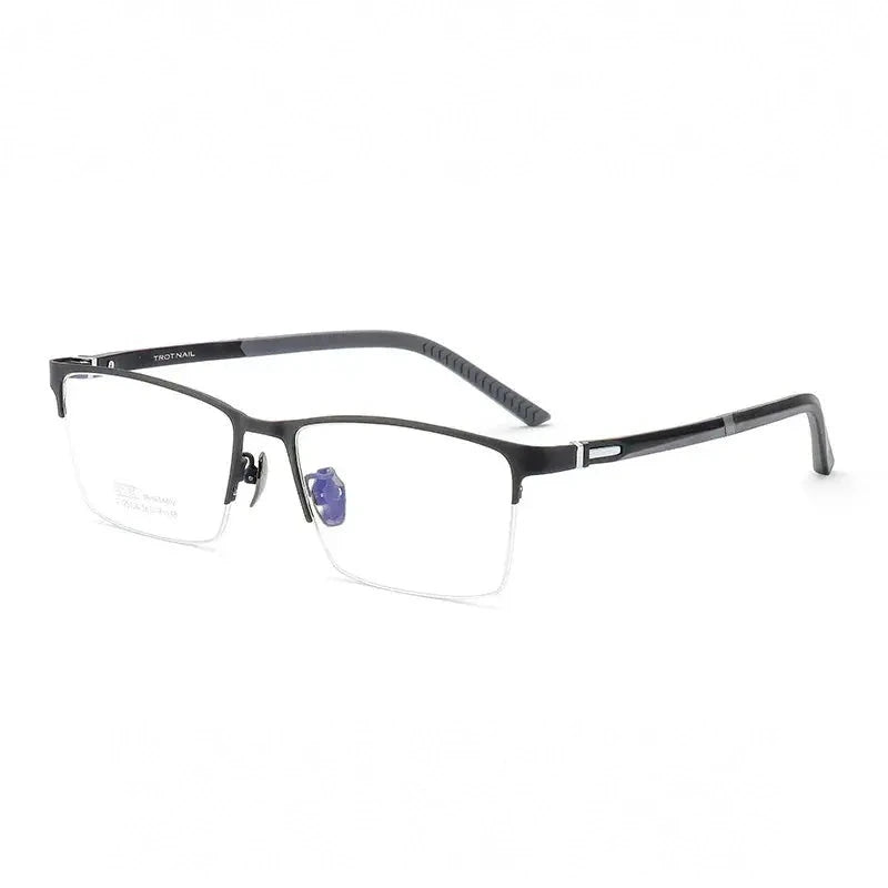 Momoja Unisex Semi Rim Polygon Square Titanium Eyeglasses 23136 - Black