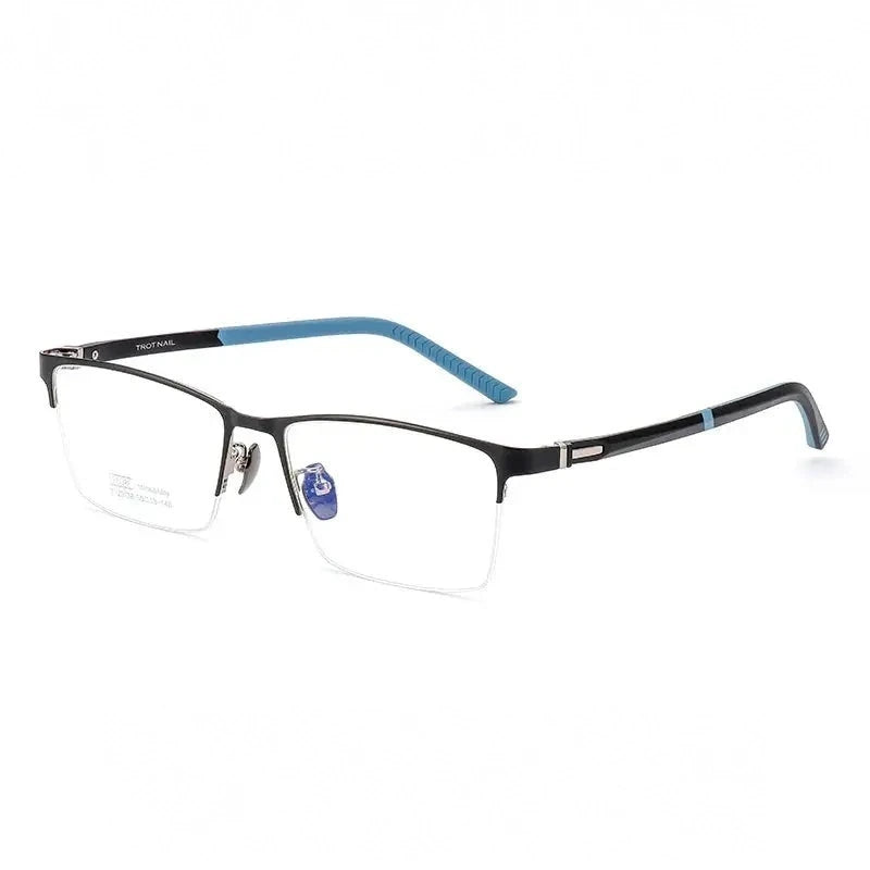 Momoja Unisex Semi Rim Polygon Square Titanium Eyeglasses 23136 - Black Gray