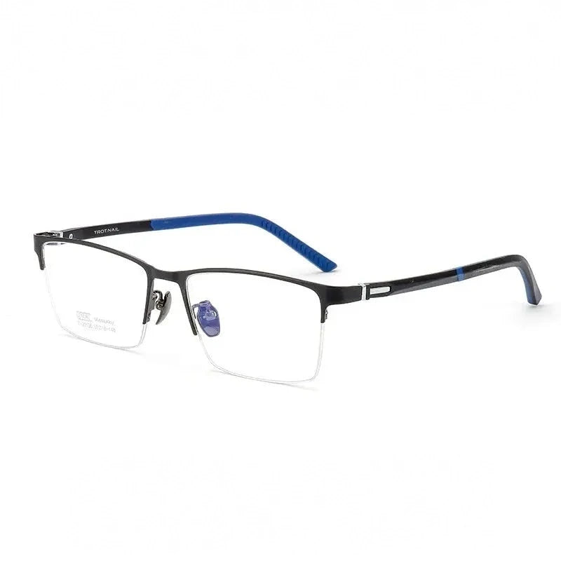 Momoja Unisex Semi Rim Polygon Square Titanium Eyeglasses 23136 - Black Gun