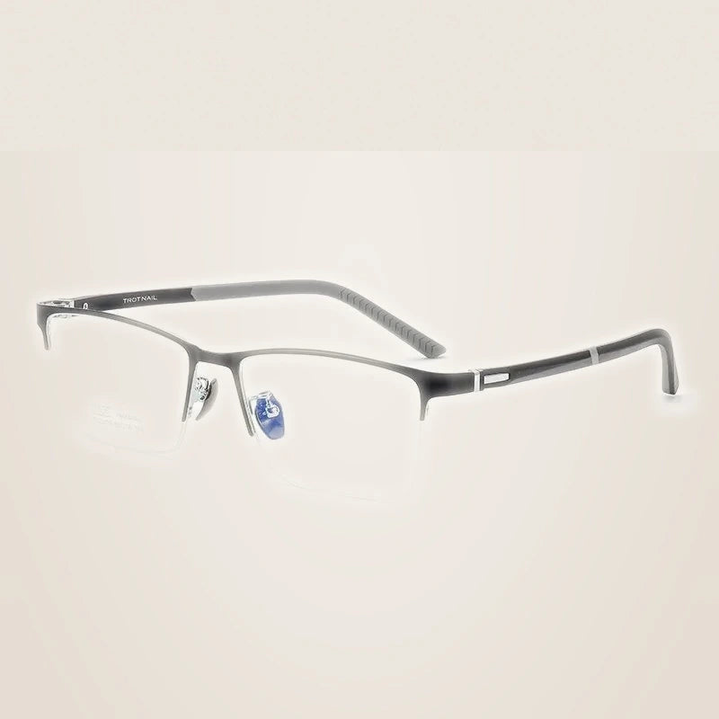 Momoja Unisex Semi Rim Polygon Square Titanium Eyeglasses 23136 - Black Silver