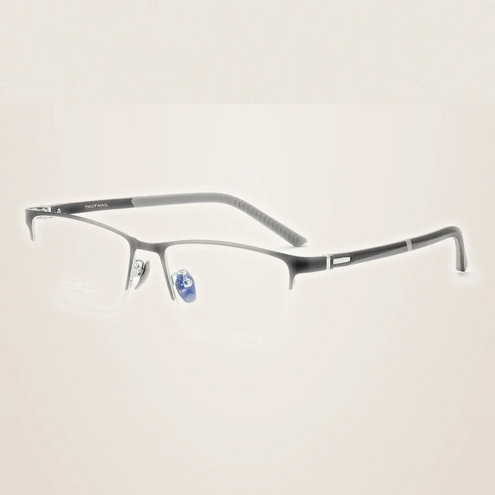 Momoja Unisex Semi Rim Polygon Square Titanium Eyeglasses 23136 - Black Silver