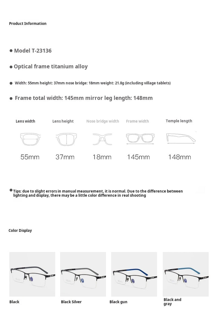 Momoja Unisex Semi Rim Polygon Square Titanium Eyeglasses 23136 - Size Chart