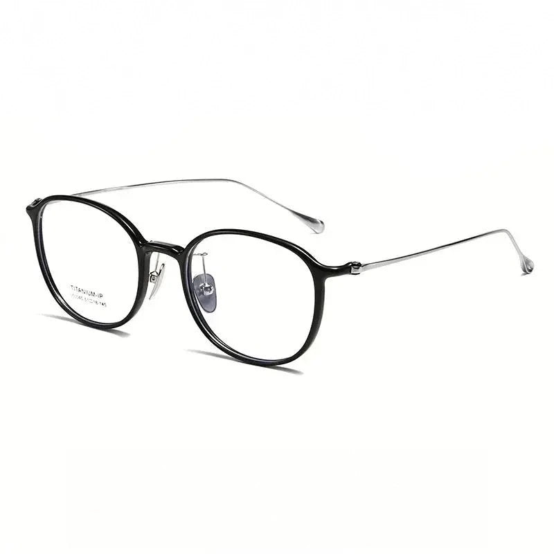 Momoja Women's Full Rim Square Round Titanium Tr 90 Eyeglasses 50045 - Black Silver