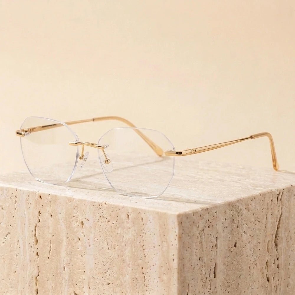 Momoja Women's Rimless Brow Line Polygon Titanium Eyeglasses 418321 - Brihgt Gold