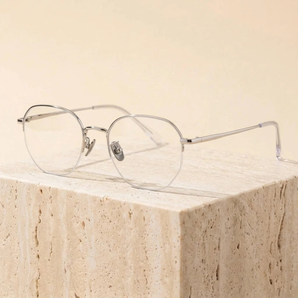Momoja Women's Semi Rim Polygon Oval Titanium Eyeglasses 20177 - SIlver