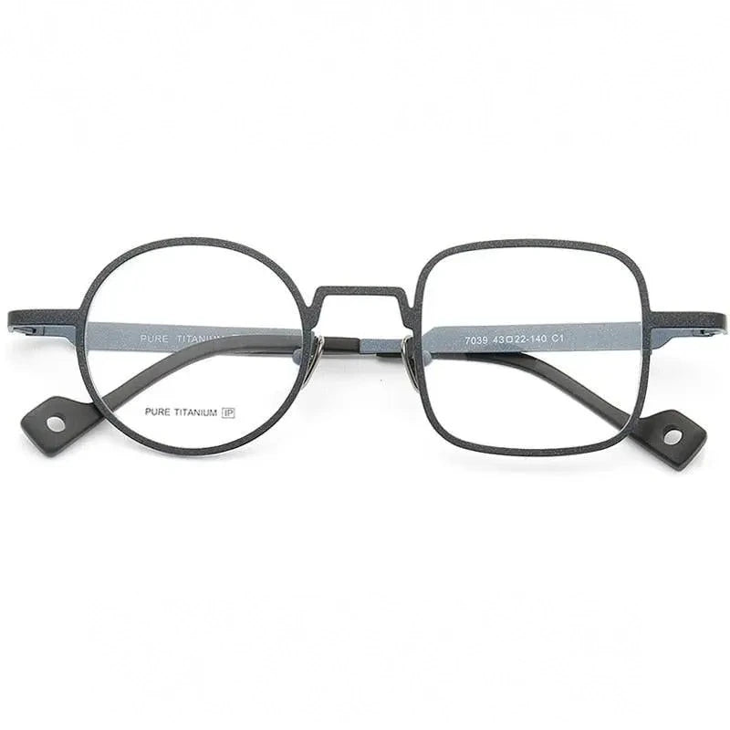 Muzz Men's Full Rim Square Round Asymmetrical Titanium Frame Eyeglasses T7039 - C1