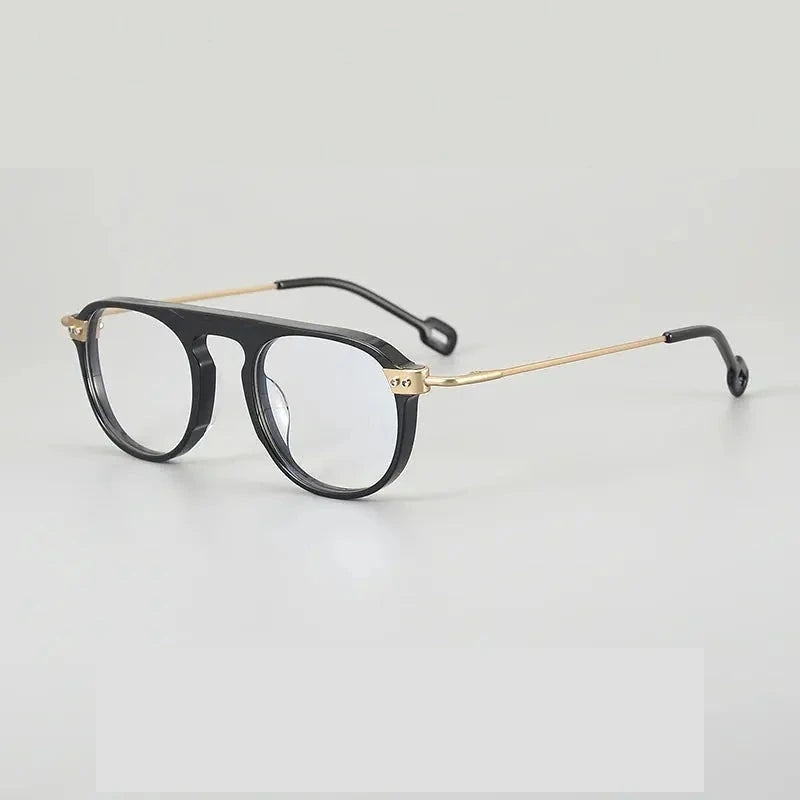 Muzz Unisex Full Rim Brow Line Round Titanium Acetate Eyeglasses 13008 - C1