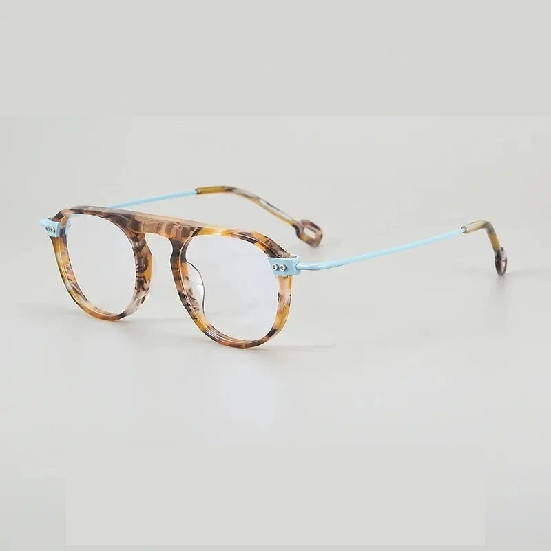 Muzz Unisex Full Rim Brow Line Round Titanium Acetate Eyeglasses 13008 - C2