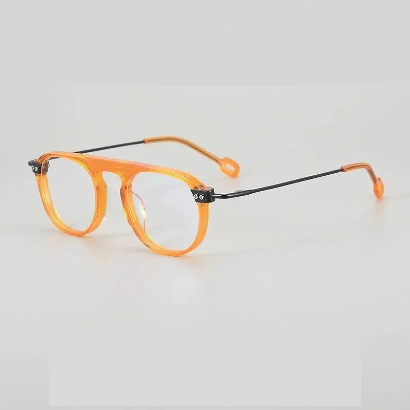 Muzz Unisex Full Rim Brow Line Round Titanium Acetate Eyeglasses 13008 - C5
