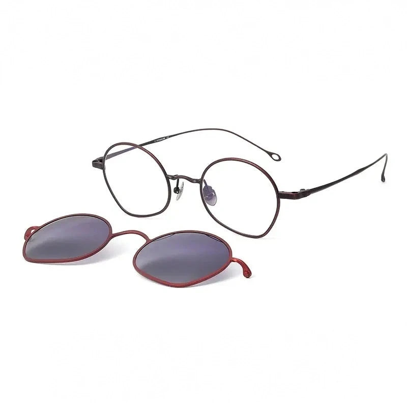 Muzz Unisex Full Rim Flat Bottom Round Titanium Eyeglasses Clip On Sunglasses 41925 - C2