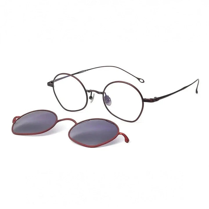 Muzz Unisex Full Rim Flat Bottom Round Titanium Eyeglasses Clip On Sunglasses 41925 - C2