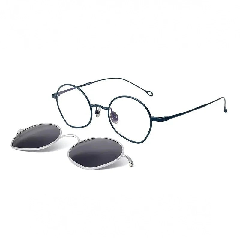 Muzz Unisex Full Rim Flat Bottom Round Titanium Eyeglasses Clip On Sunglasses 41925 - C3