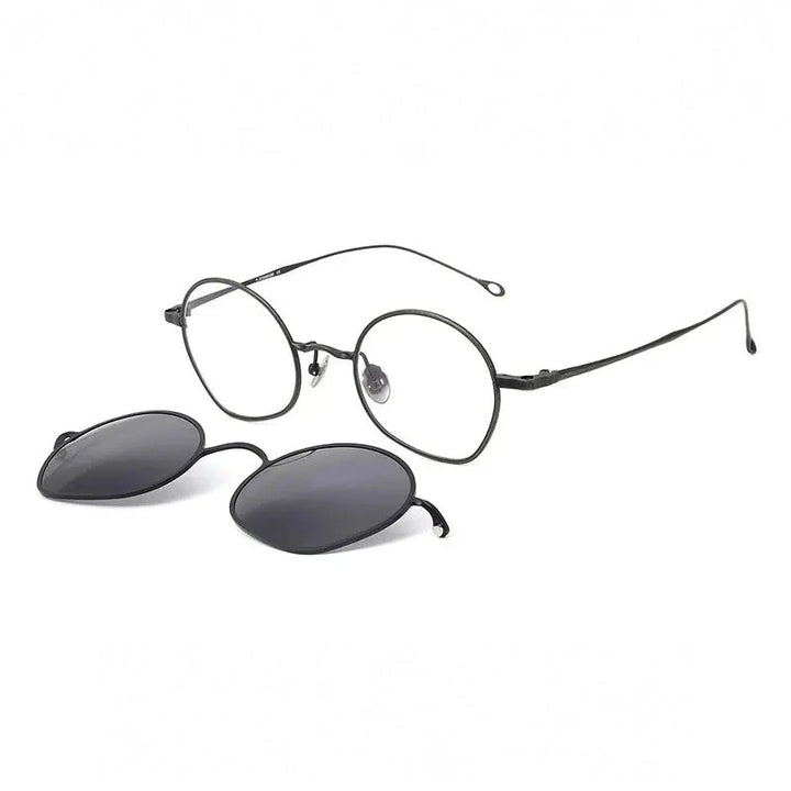 Muzz Unisex Full Rim Flat Bottom Round Titanium Eyeglasses Clip On Sunglasses 41925 - C4
