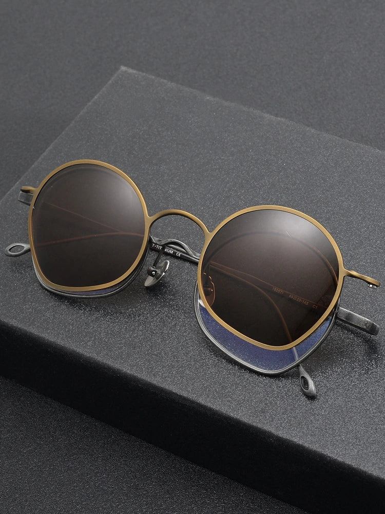 Muzz Unisex Full Rim Flat Bottom Round Titanium Eyeglasses Clip On Sunglasses 41925 - Size Chart