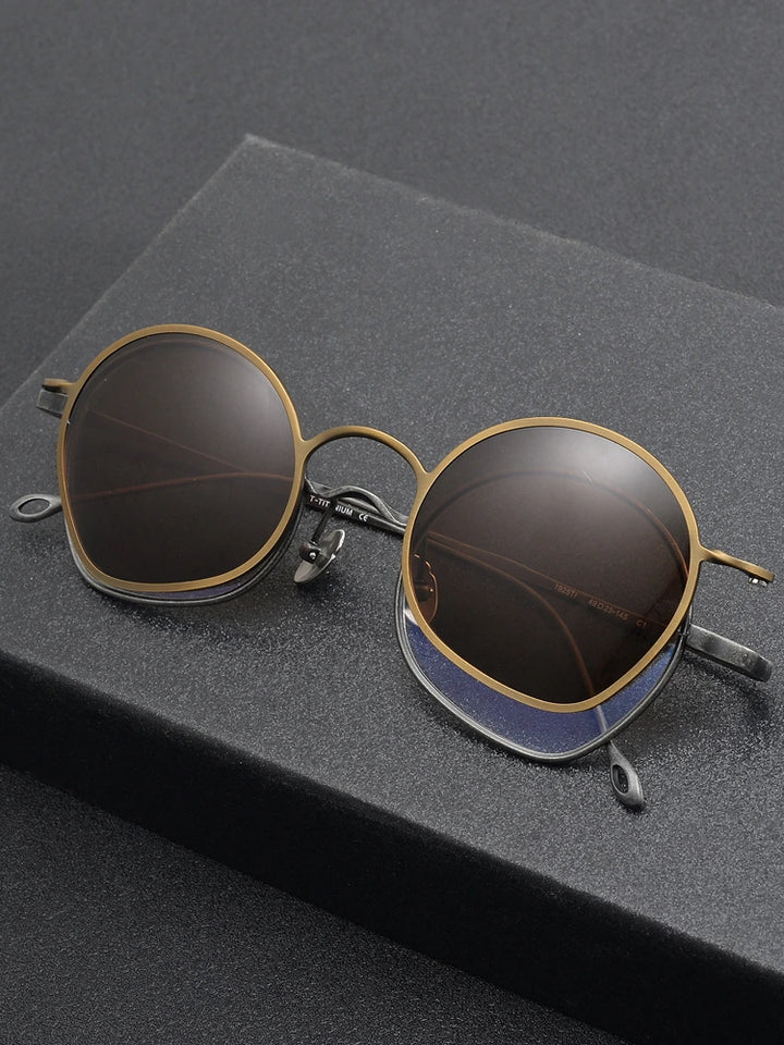 Muzz Unisex Full Rim Flat Bottom Round Titanium Eyeglasses Clip On Sunglasses 41925 - Size Chart