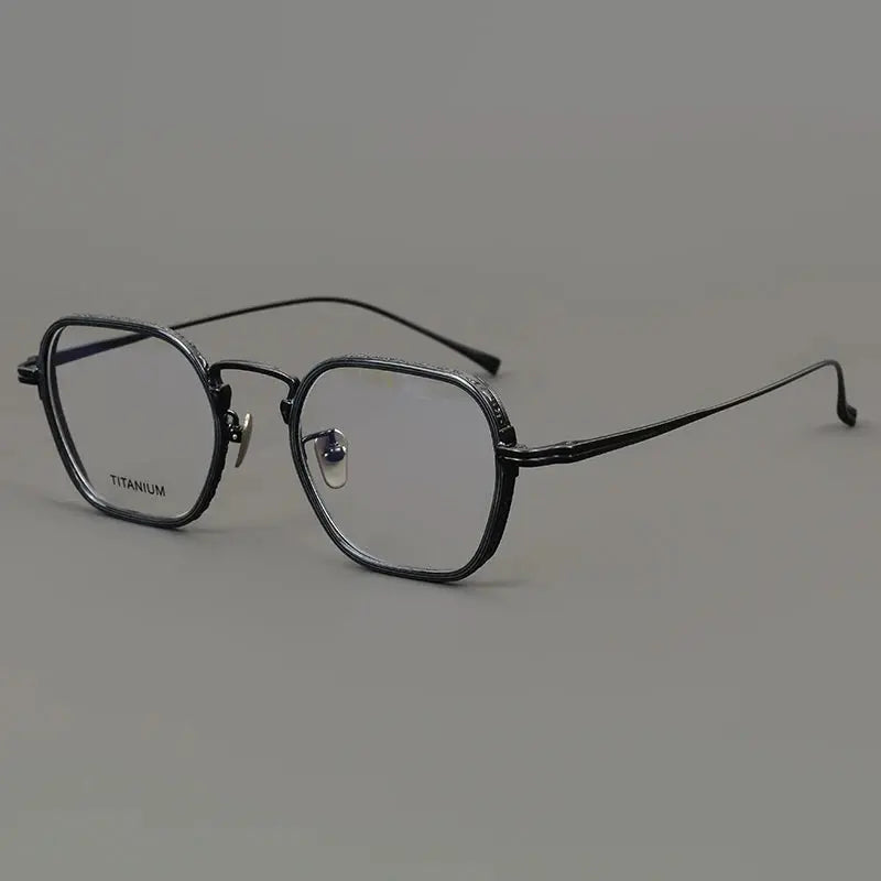 Muzz Unisex Full Rim Flat Top Square Titanium Eyeglasses 45531 - Black