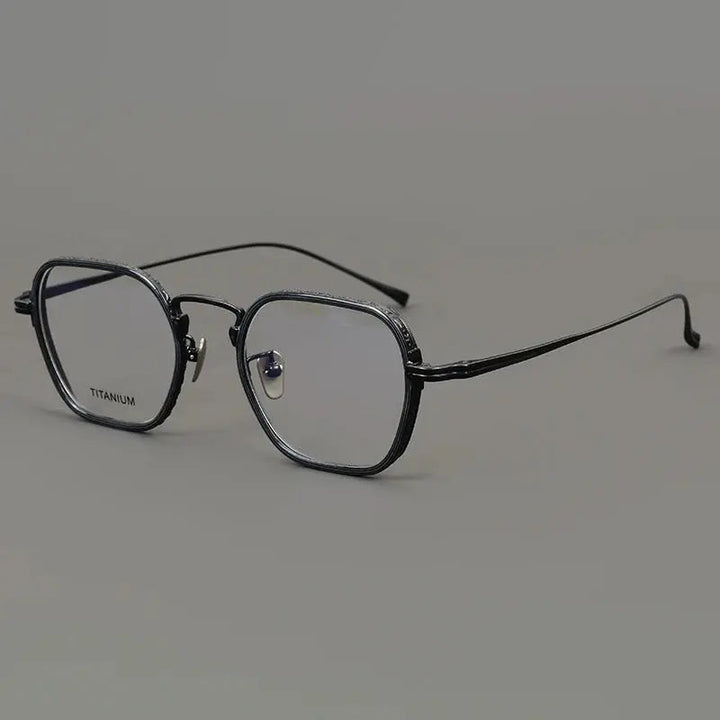 Muzz Unisex Full Rim Flat Top Square Titanium Eyeglasses 45531 - Black