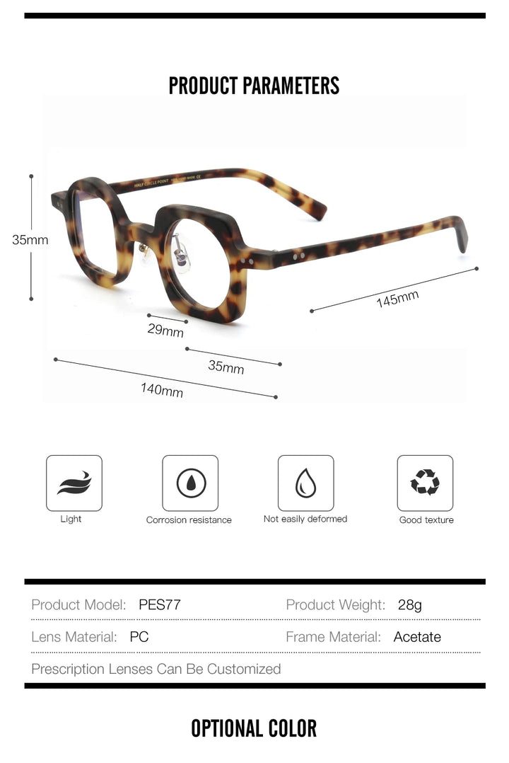 Muzz Unisex Full Rim Square Round Acetate Eyeglasses 512590 - Size Chart