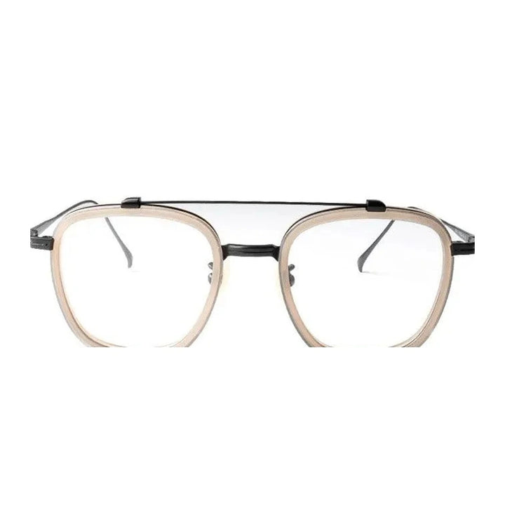 Muzz Unisex Full Rim Square Titanium Acetate Frame Eyeglasses 5209 - Khaki