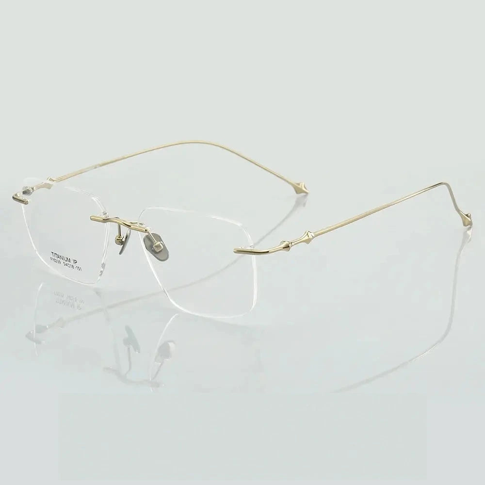 Muzz Unisex Rimless Square Titanium Eyeglasses 10239 - Gold