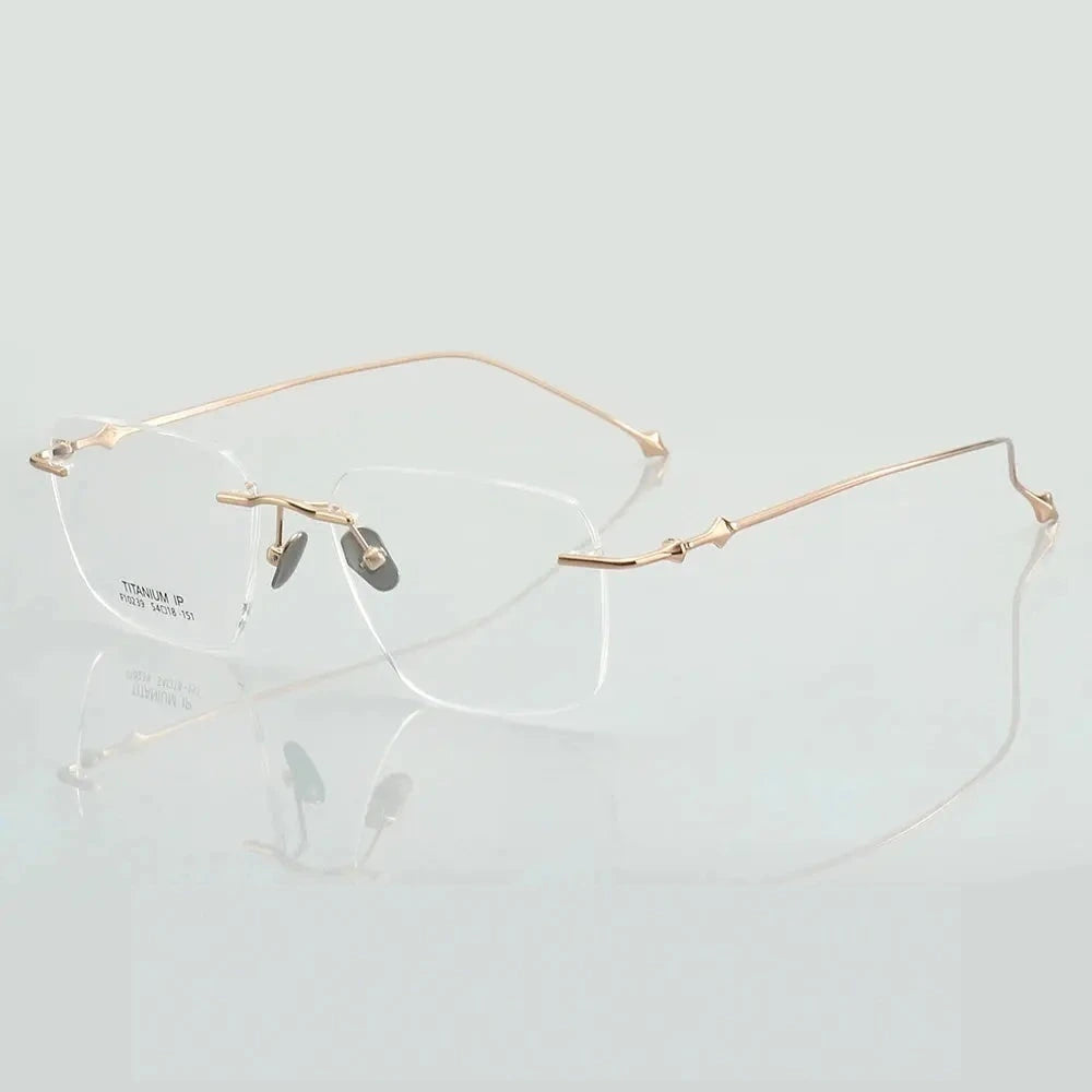Muzz Unisex Rimless Square Titanium Eyeglasses 10239 - Rose Gold