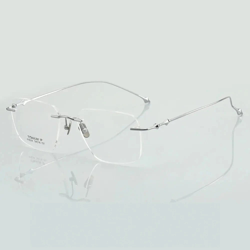 Muzz Unisex Rimless Square Titanium Eyeglasses 10239 - Silver