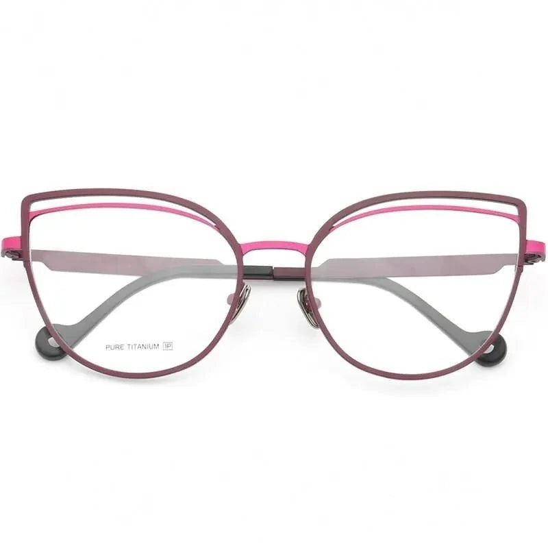 Muzz Women's Full Rim Square Cat Eye Titanium Frame Eyeglasses T7037 - C1