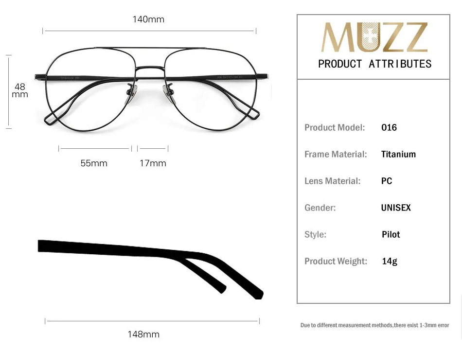 Muzz Unisex Full Rim Oval Double Bridge Titanium Eyeglasses Cd016 Full Rim Muzz   