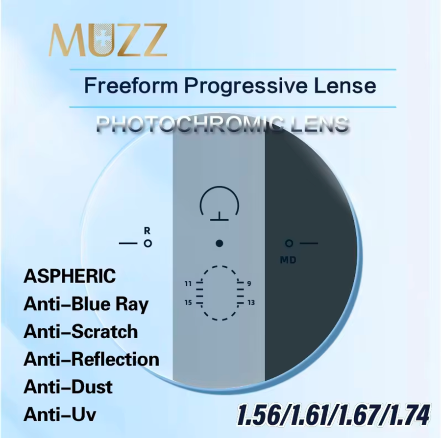 Muzz Progressive Aspheric HD/Anti Blue Light Photochromic Lenses Lenses Muzz Lenses