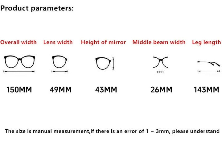 Nobler Unisex Full Rim Big Square Titanium Eyeglasses 85910 - Size Chart